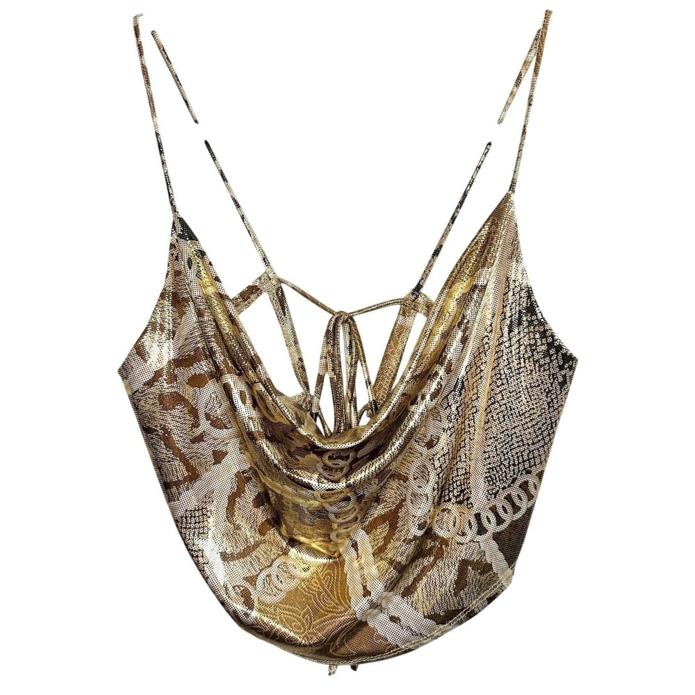 Windsor Womens Crop Tank Size L Snakeskin Metallic Gold Chrome Y2K Going Out NWT